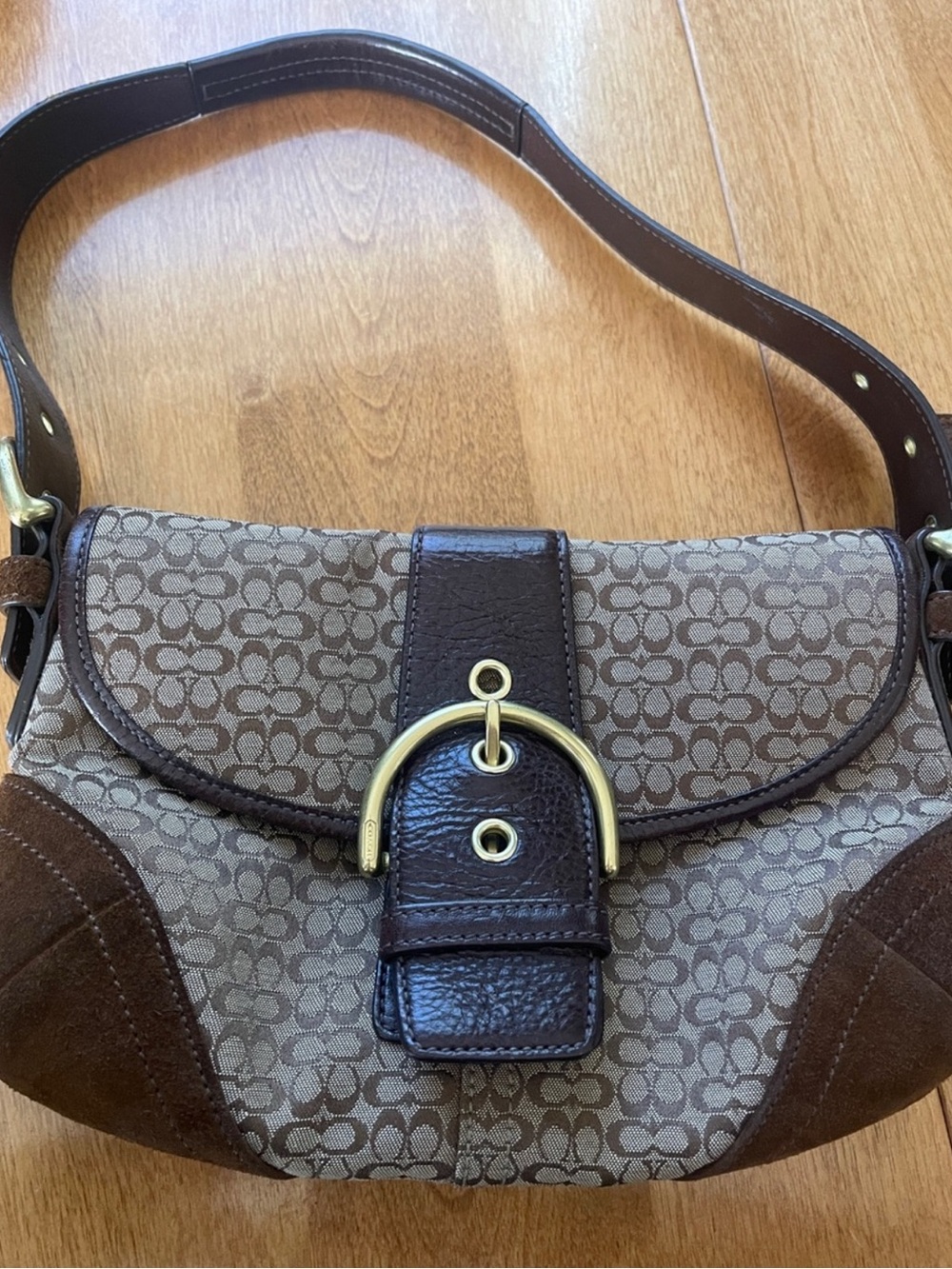 SOHO coach purse - Brown Signature-Print leather and Gold Buckle